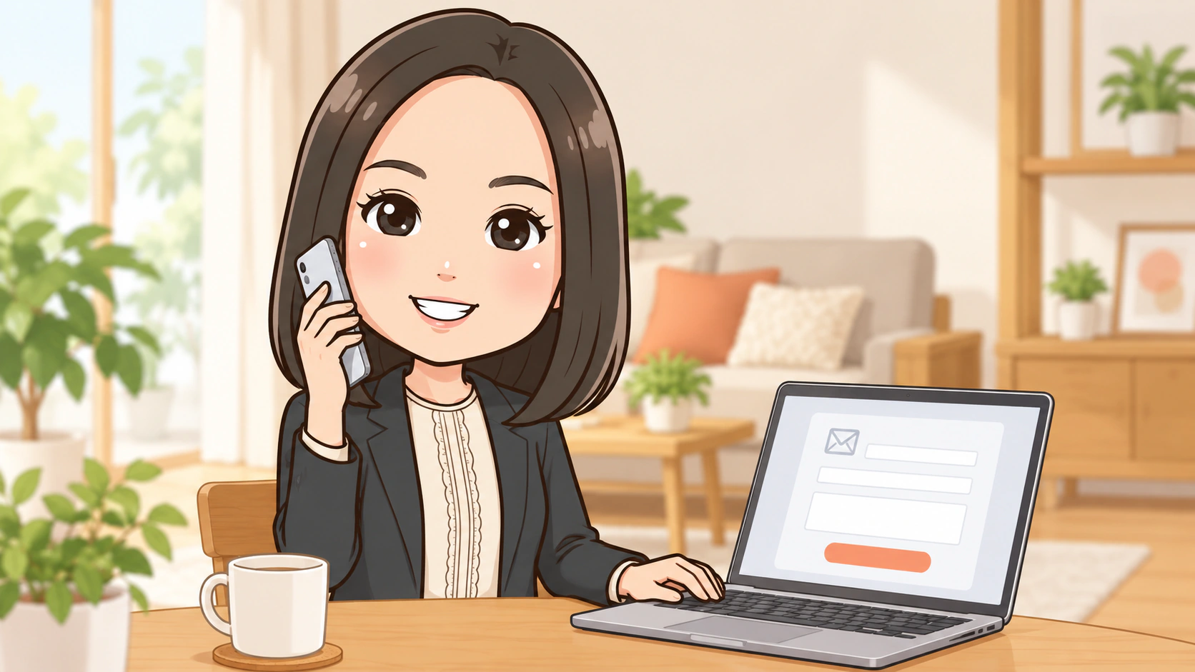 電話とWebで相談を受けるGoldhurst代表 澤田のイラスト