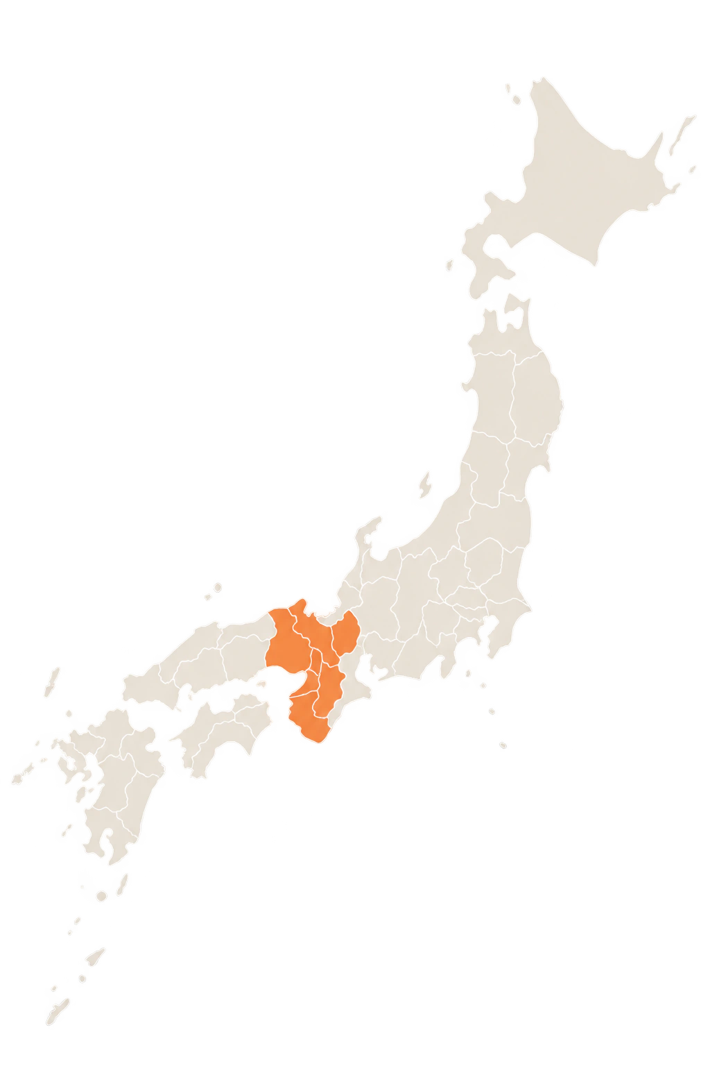 大阪・京都・兵庫・奈良・和歌山・滋賀を示した日本地図