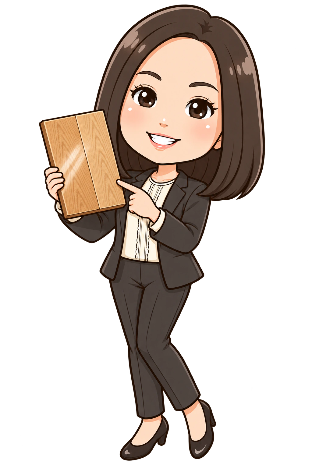 再生した床材を案内するGoldhurst代表 澤田のイラスト